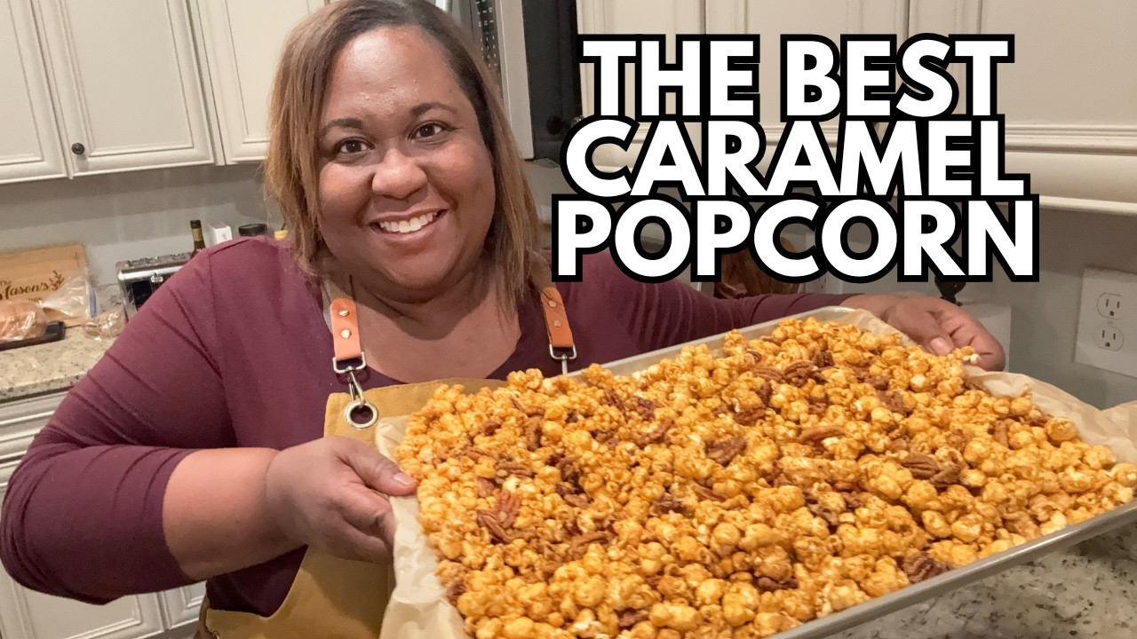 YouTube post by @AGardenersJourneyHomestead for Azure Standard. Caption reads: The Best Caramel Popcorn| Easy & Homemade.
