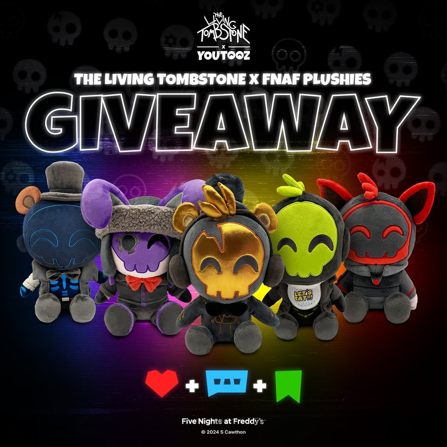 Instagram post by @livingtombstone for Youtooz. Caption reads: 🎸 THE LIVING TOMBSTONE GIVEAWAY 🎸

to win a....