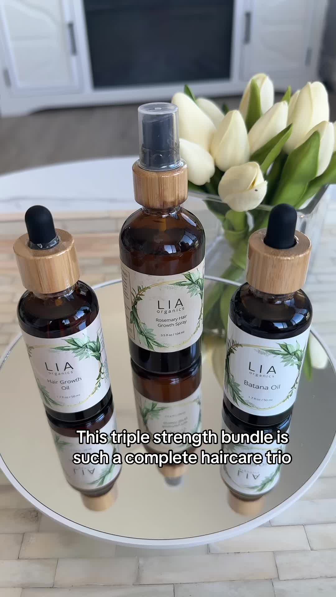 TikTok post by @mia_manhattan_ny for LIA Organics. Caption reads: [...] routine simple, nourishing, and easy @LIA....