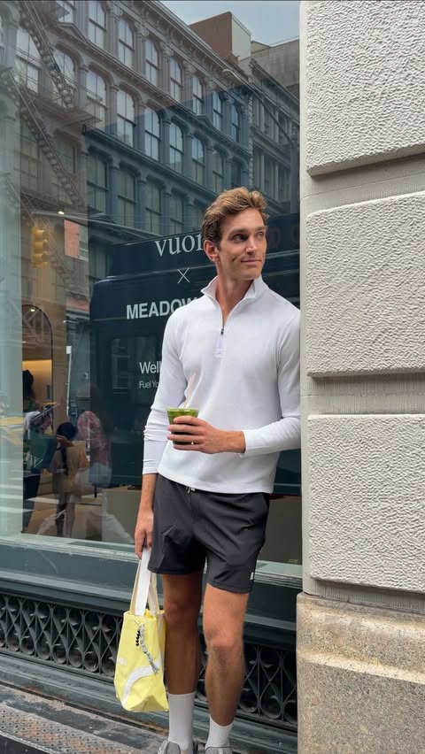 Instagram post by @maxxlang_ for Vuori. Caption reads: free matcha after tennis? yes please!....