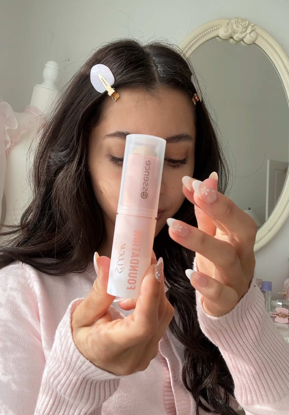 TikTok post by @thealondraflores for Essence Cosmetics. Caption reads: #essencepartner | nothing beats a coffee date with....