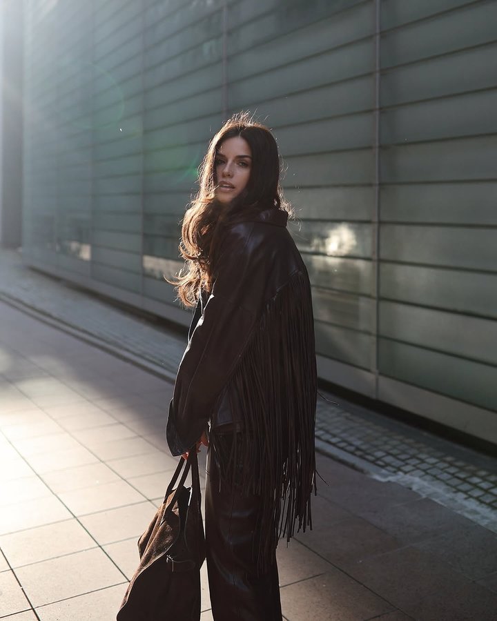 Instagram post by @clarissa__neumann for The Row. Caption reads: [...] #cowgirl #allleather #ootd #wiwt....