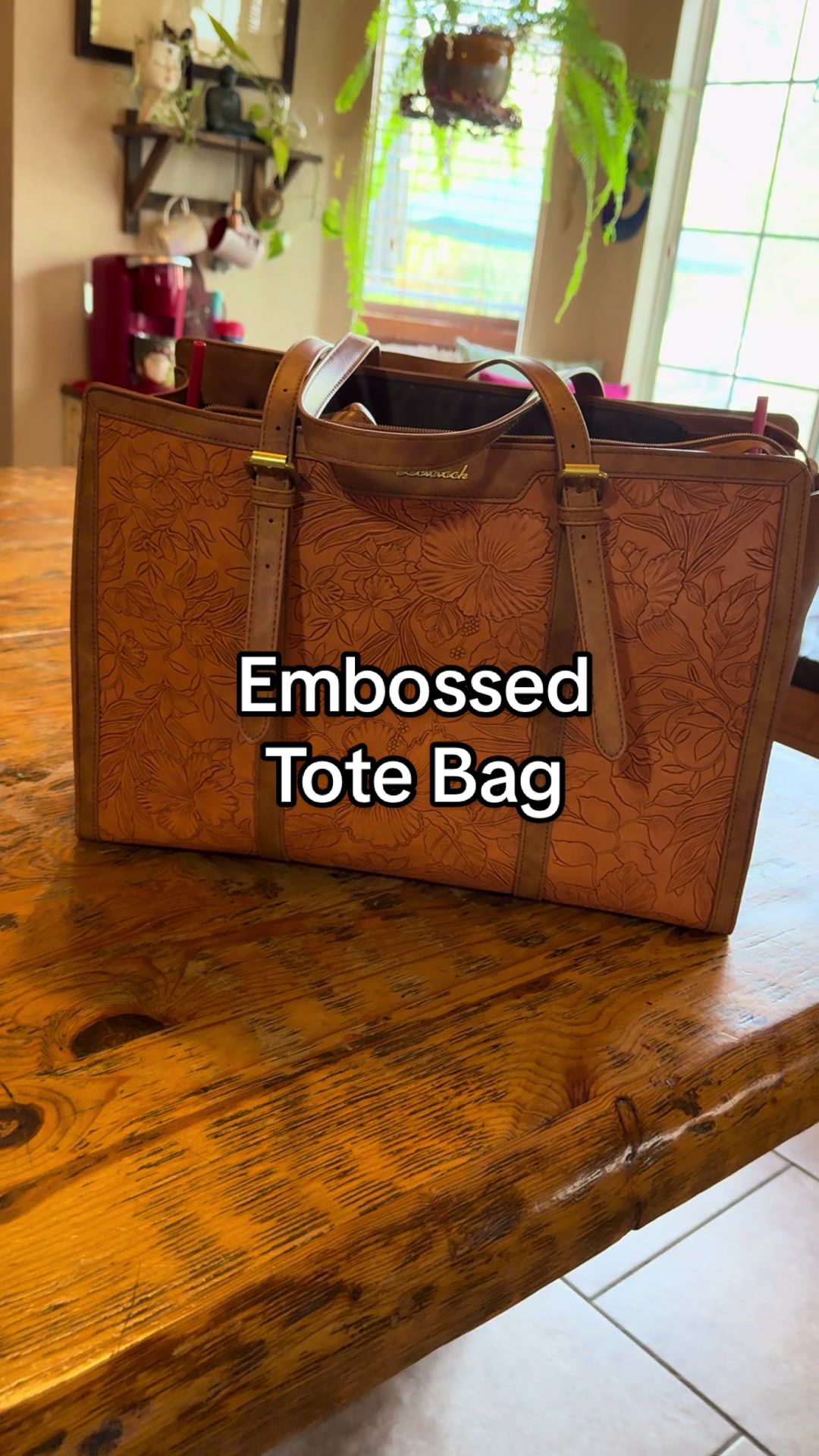 TikTok post by @hustleandteach for Lovevook. Caption reads: Embossed Tote Bag @Lovevook Bags come in sizes....