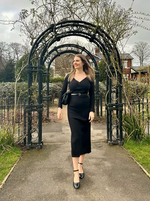 Instagram post by @emmahollandjewellery for Allegra K. Caption reads: [...] @wolfandbadger ✨ Black dress 🖤 from....