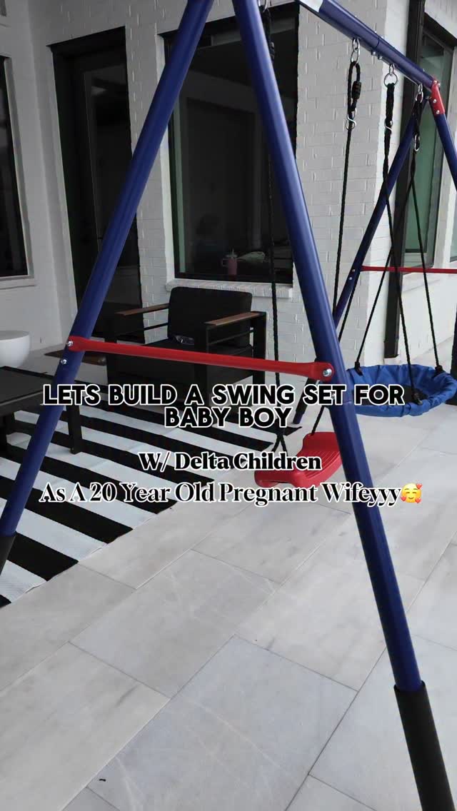 Instagram post by @zorinaantoine for Delta Children. Caption reads: [...] Metal 2-Piece Swing Set” from @deltachildren....