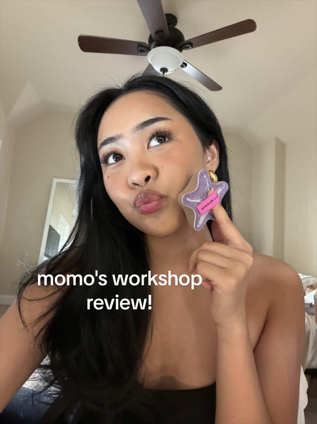 TikTok post by @mimilanco for Momo’s Workshop. Caption reads: the best beauty puffs ever. this is their Momo....