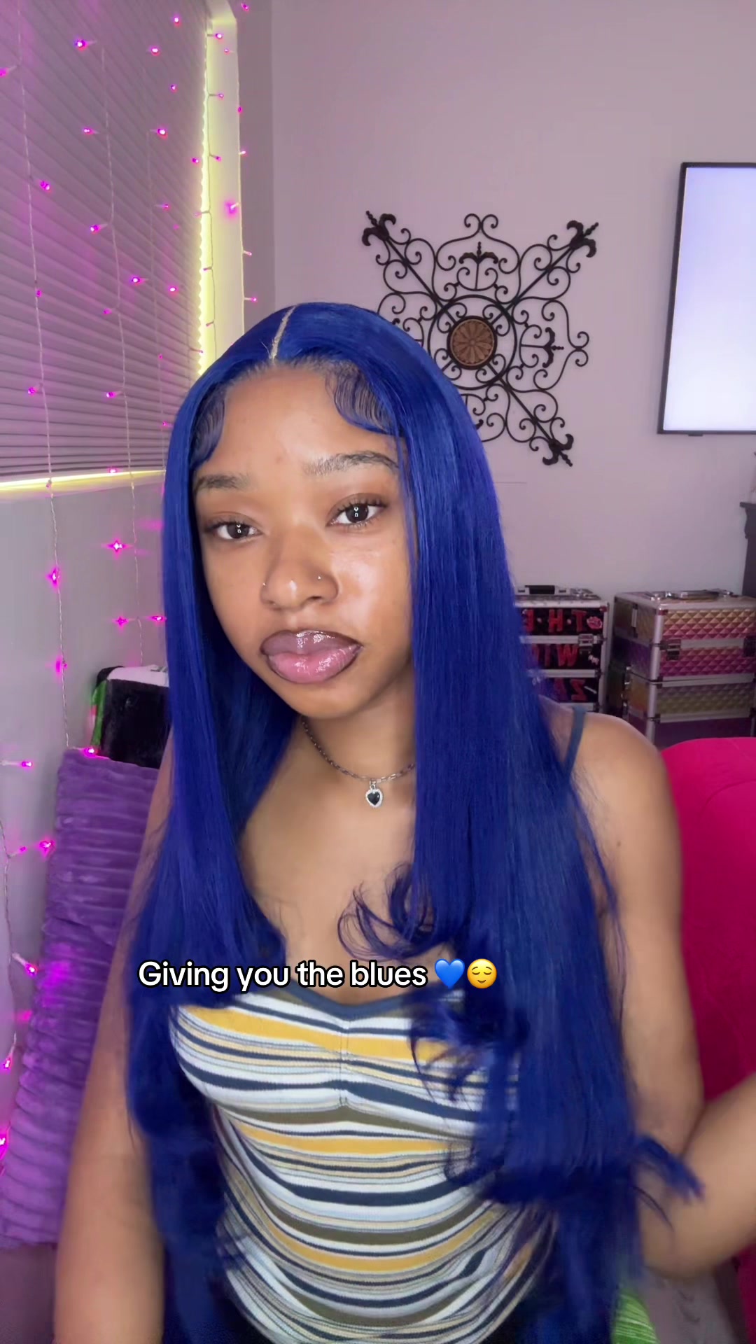 TikTok post by @shanayabaee for Eullair. Caption reads: [...] DIDNT EAT TF DOWN 💙😌 #bluehair 💙 @eullair....