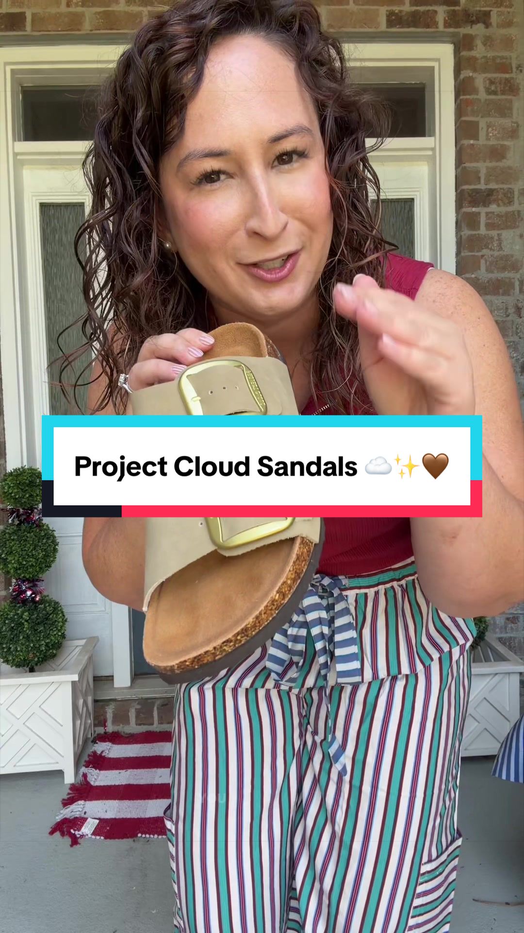 TikTok post by an influencer for Project Cloud Shoes. Caption reads: [...] sandals! 🙌🏼✨☁️🤎 @Project Cloud Shoes....