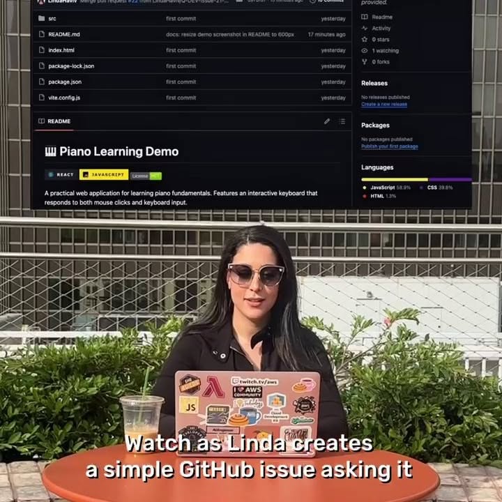 Instagram post by @lindavivah for Amazon Web Services. Caption reads: Smart development just found its home base.....