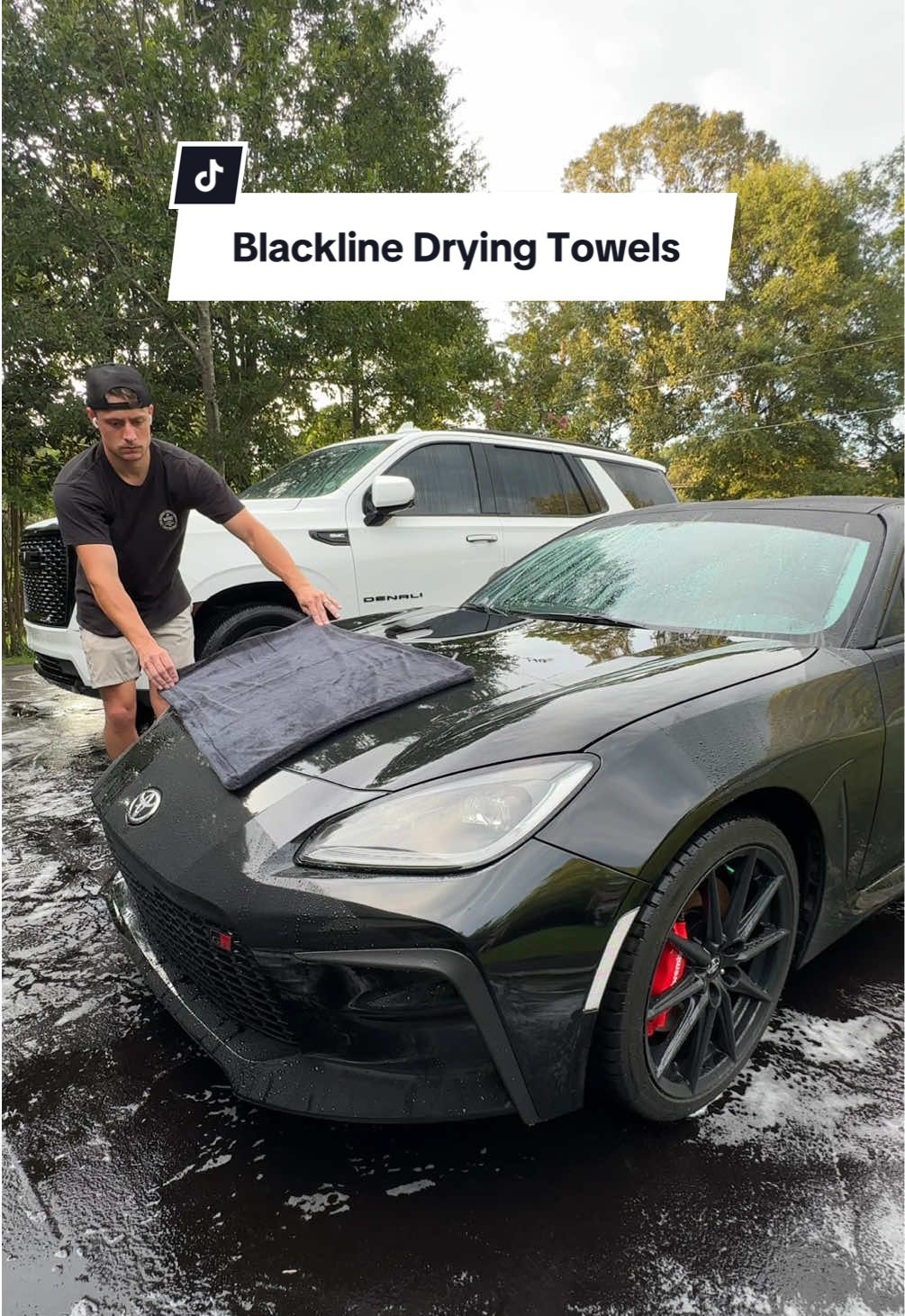 TikTok post by @drewpowgarage for Blackline Car Care. Caption reads: Shout out to the guys @Blackline Car Care for the....