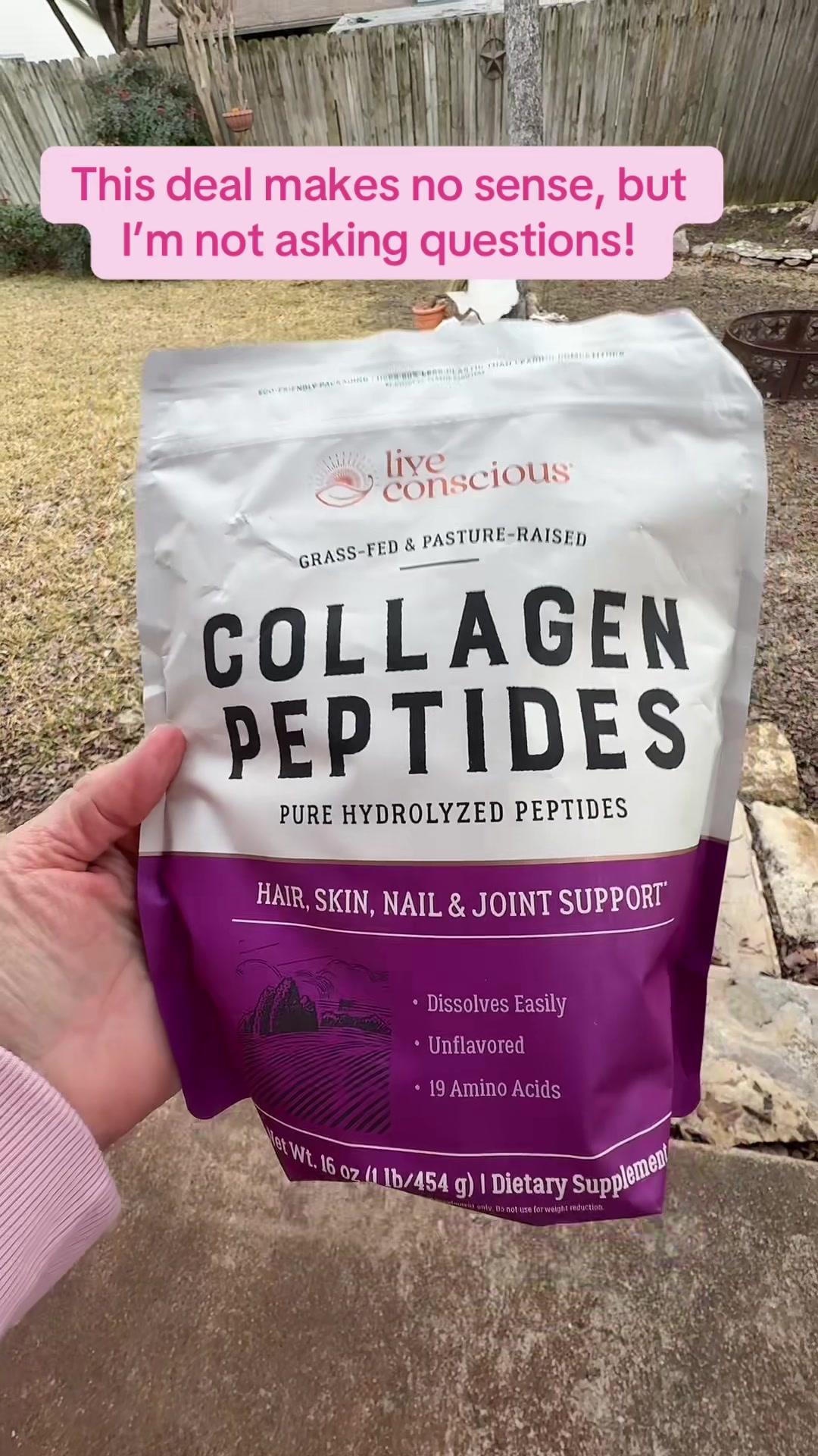 TikTok post by @elizabeth.today for Live Conscious. Caption reads: [...] support. Easy to mix, no grit. @Live....