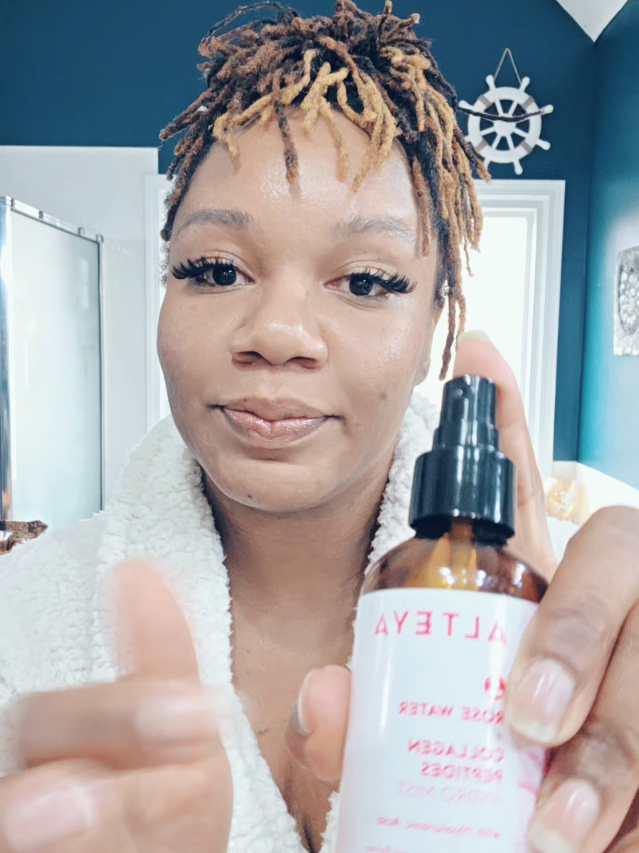 TikTok post by @handy_ambi for Alteya Organics. Caption reads: Alteya Rose Water Face Toner @Alteya Organics....