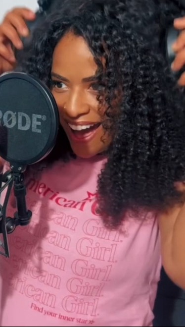 Instagram post by @gabrielle.solange for American Girl. Caption reads: [...] with @mattel on this song for....