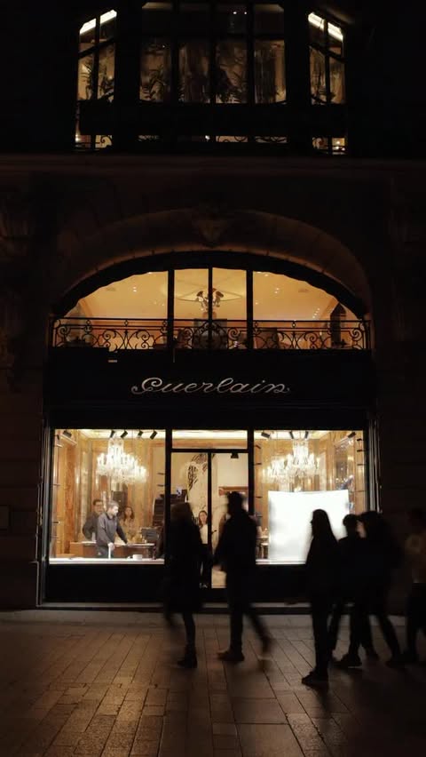 Instagram post by @aurelycerise for Guerlain. Caption reads: Maison Guerlain welcomes you this holiday season....