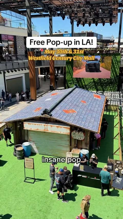 Instagram post by @thesocalgal_ for Toyota USA. Caption reads: FREE POP-UP & GIVEAWAY! 📣 The Land Cruiser x....