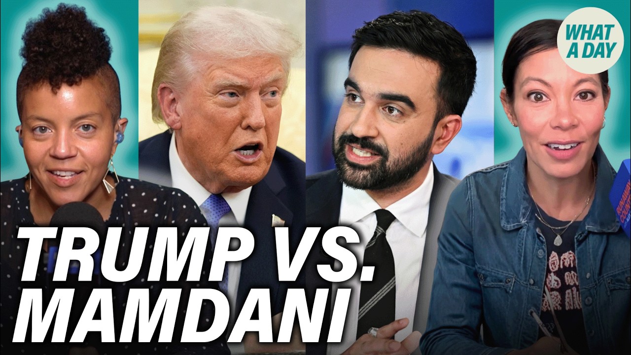 YouTube post by @whatadaypodcast for Magic Spoon. Caption reads: Trump vs. Mamdani: How New York Could Became the....