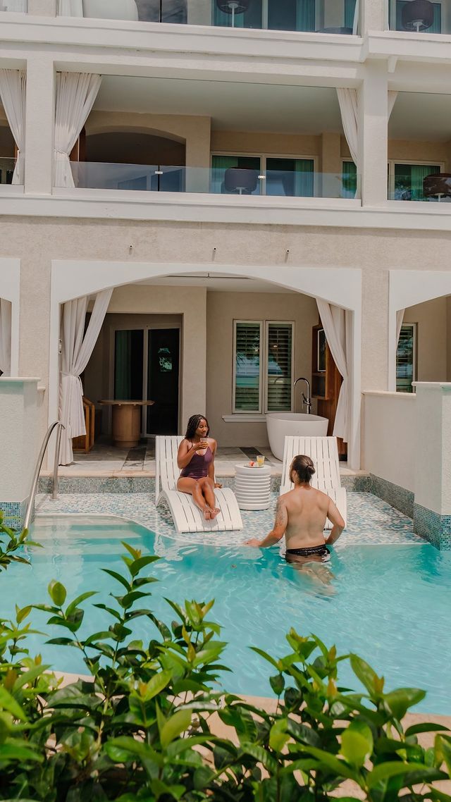 Instagram post by @bashabroad for Sandals Resorts. Caption reads: Who would you go on this romantic getaway with?....