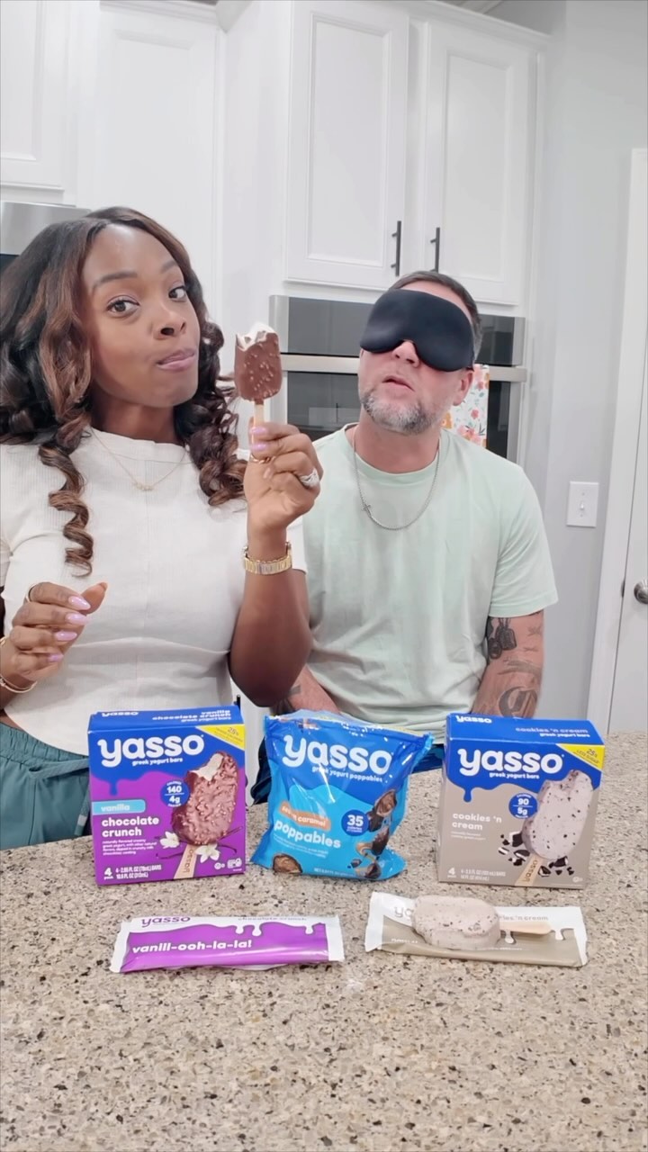 Instagram post by @gabeflowers for Yasso. Caption reads: Challenged babe to a fun game of guess the flavor....