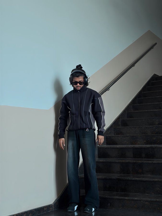 Instagram post by @saikiran.x for The Souled Store. Caption reads: Vibe powered by black energy~🎱
.
.
Jacket from :....