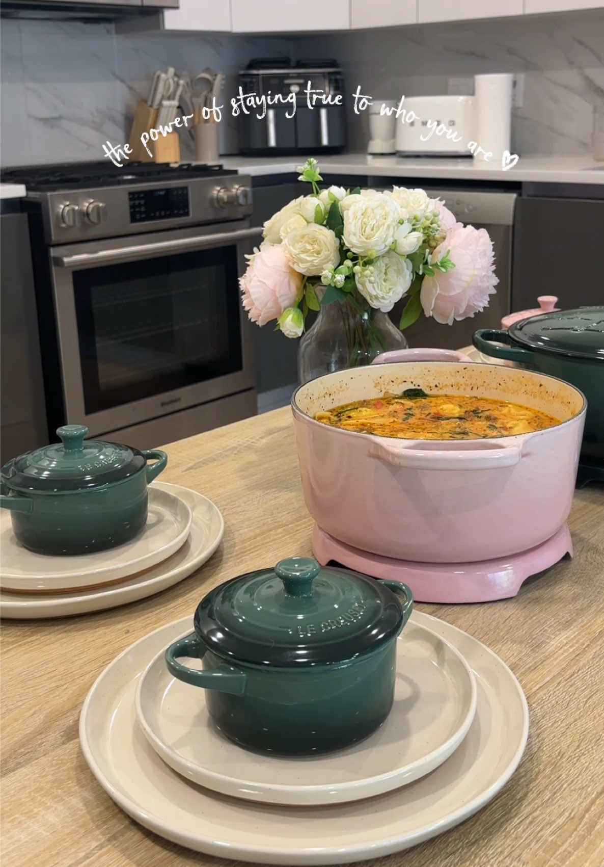 TikTok post by @cararosedipietro for Le Creuset. Caption reads: in my hosting era!! 🥹🩷✨@Le Creuset @Williams....