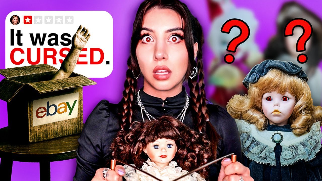 YouTube post by @kelsiidaviess for US Ghost Adventures. Caption reads: Are These EVIL Haunted Dolls From eBay Cursed?!.