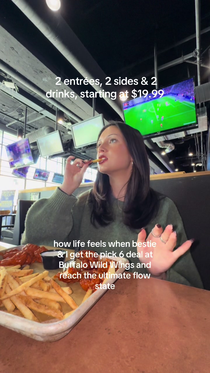 TikTok post by @kaylee.black for Buffalo Wild Wings. Caption reads: perfection @Buffalo Wild Wings....