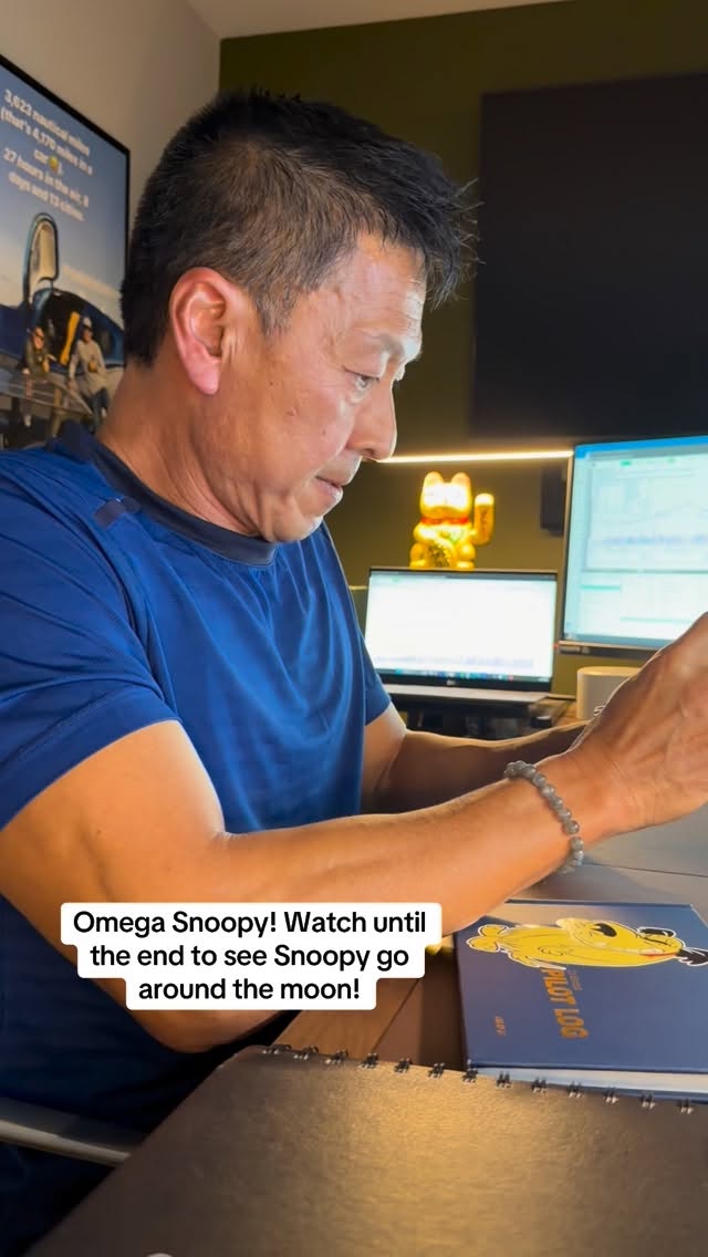 Instagram post by @alexisanddean for OMEGA. Caption reads: Omega Snoopy! Watch until the end to see Snoopy go....