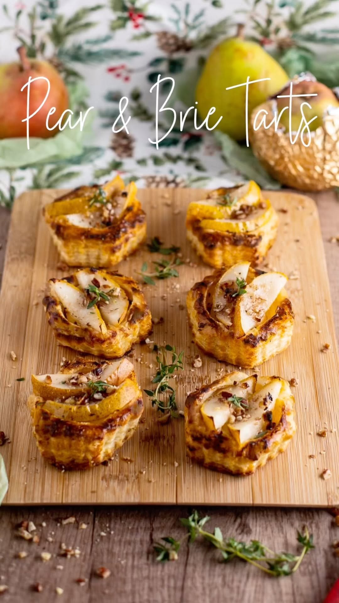 Instagram post by @emmaclaireskitchen for Harry & David. Caption reads: Check out these Pear & Brie Tarts I made using....