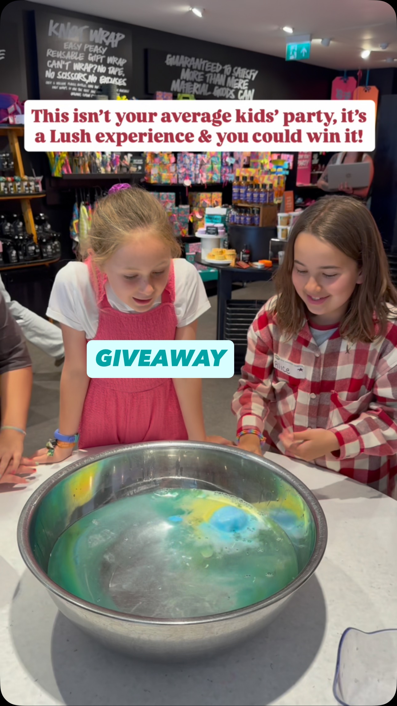 Instagram post by @surreymamas for LUSH. Caption reads: GIVEAWAY: Win a Lush Kids’ Party in Kingston!....
