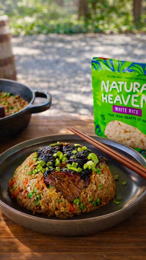 Instagram post by @boujeetexasbbq for Natural Heaven. Caption reads: [...] the most elite fried rice using....