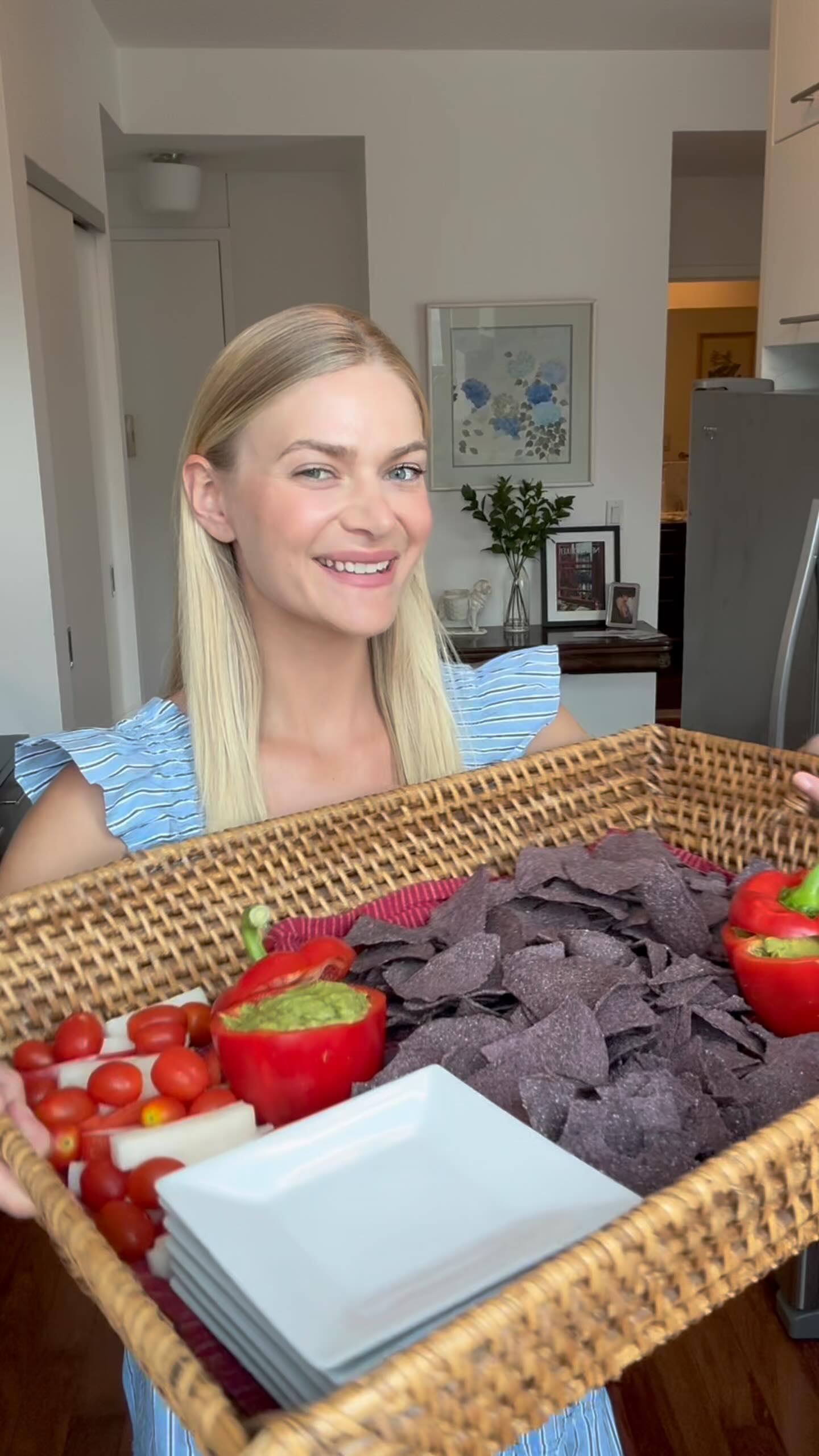 Instagram post by @bitesbythepage for Good Foods. Caption reads: This red pepper dip hack is your new party MVP!....