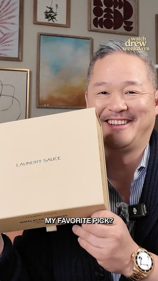Instagram post by @thedrewbarrymoreshow for Laundry Sauce. Caption reads: Danny Seo shares the secret sauce to laundry day....