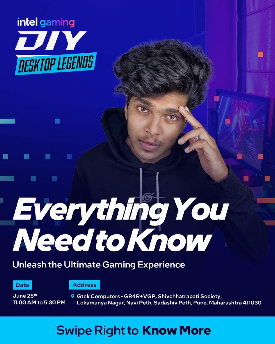 Instagram post by @charlies_beast for Intel. Caption reads: 🎮 Pune, the ultimate gaming experience is....