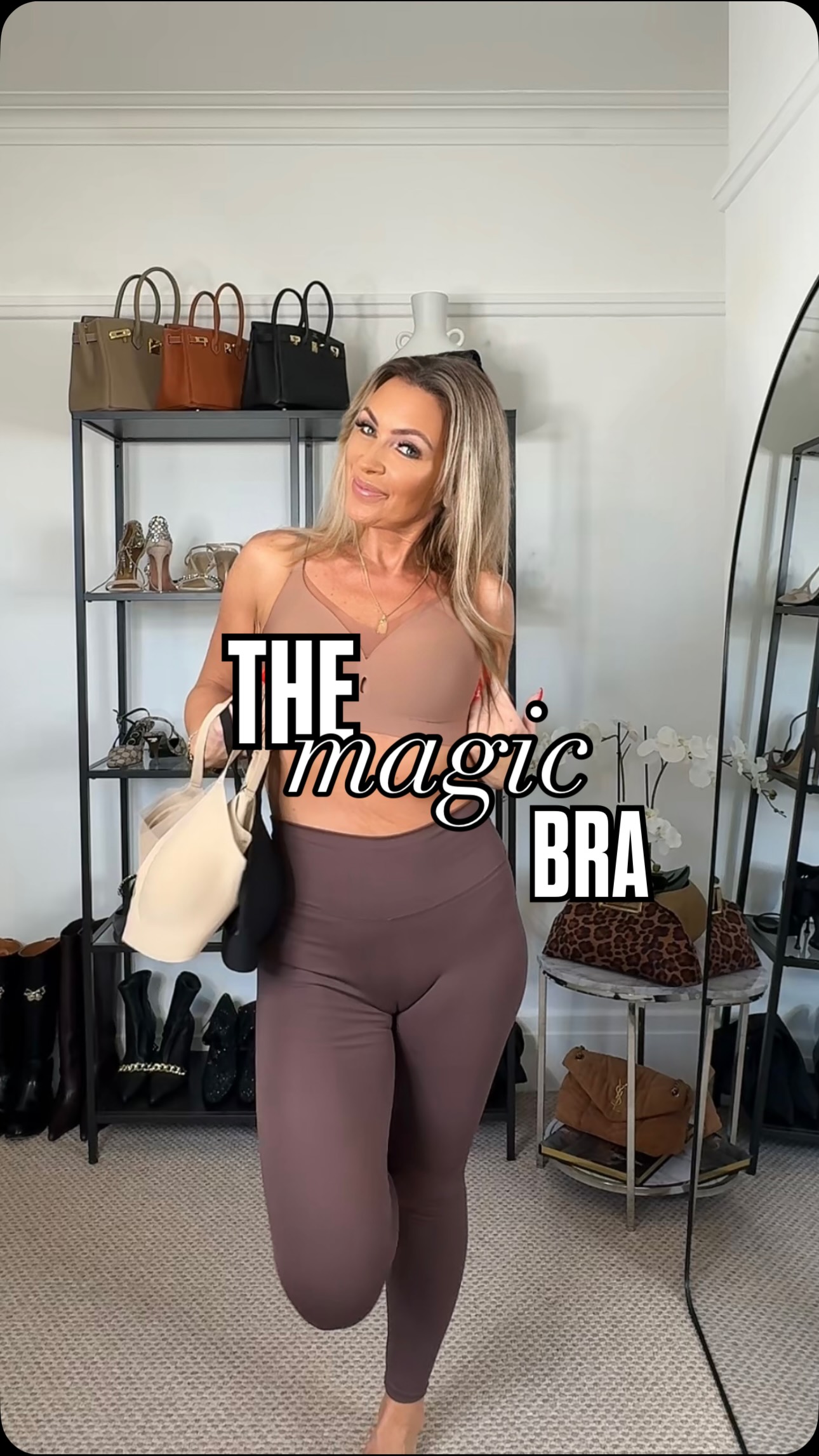 Instagram post by @grete.himberg for Popilush. Caption reads: Not me finding the bra that actually does it all....