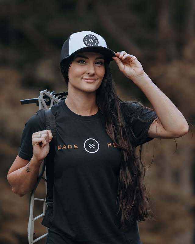Instagram post by @maddy.hunts for Novix Outdoors. Caption reads: [...] that I’ve officially partnered with....