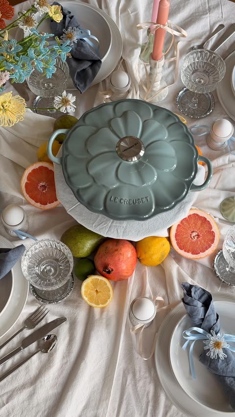 Instagram post by @henripurnell for Le Creuset. Caption reads: [...] with the new petal collection by....