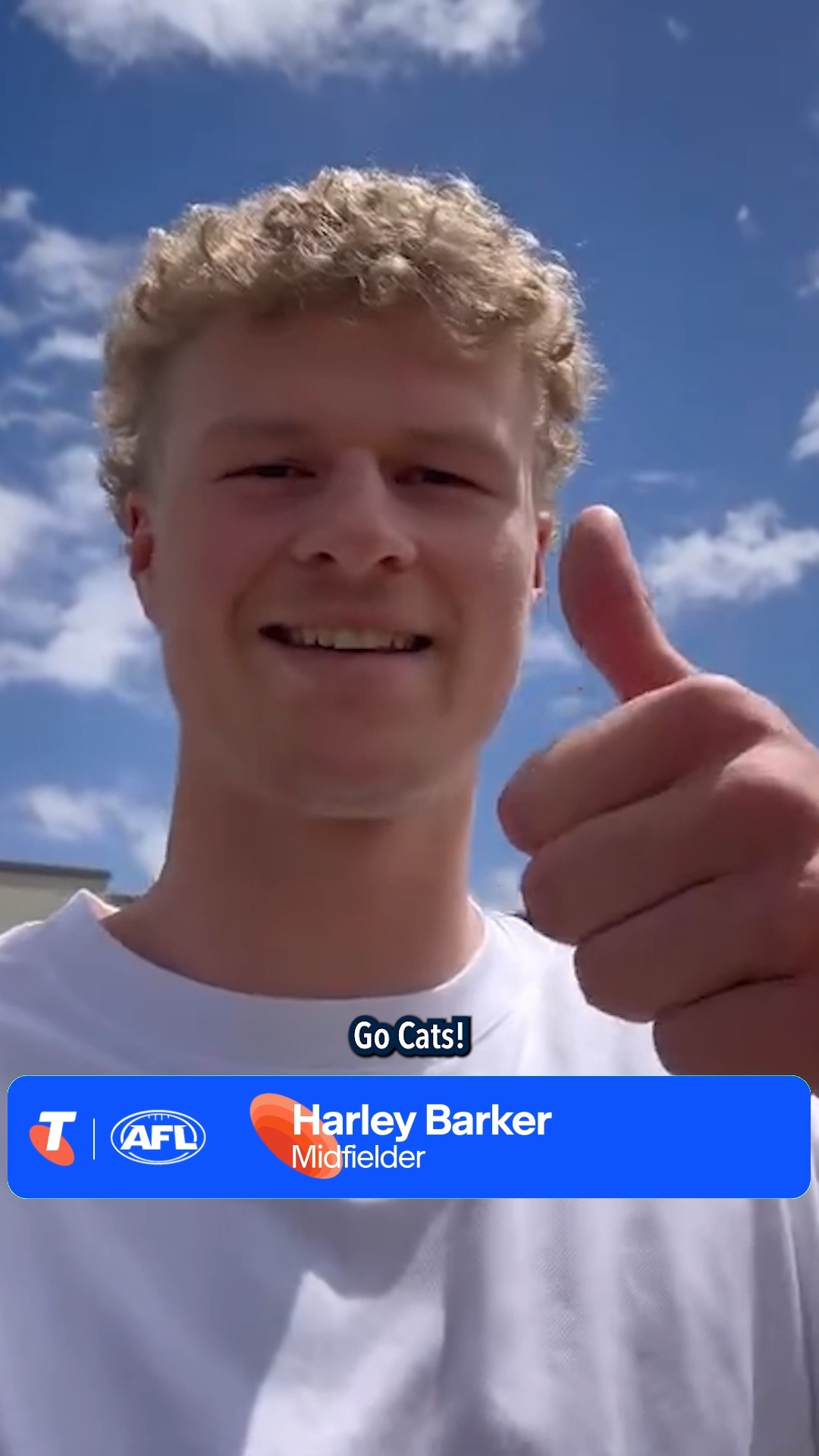 Instagram post by @geelongcats for Telstra. Caption reads: Cats Fans, meet Harley Barker! 👋 

@telstra.