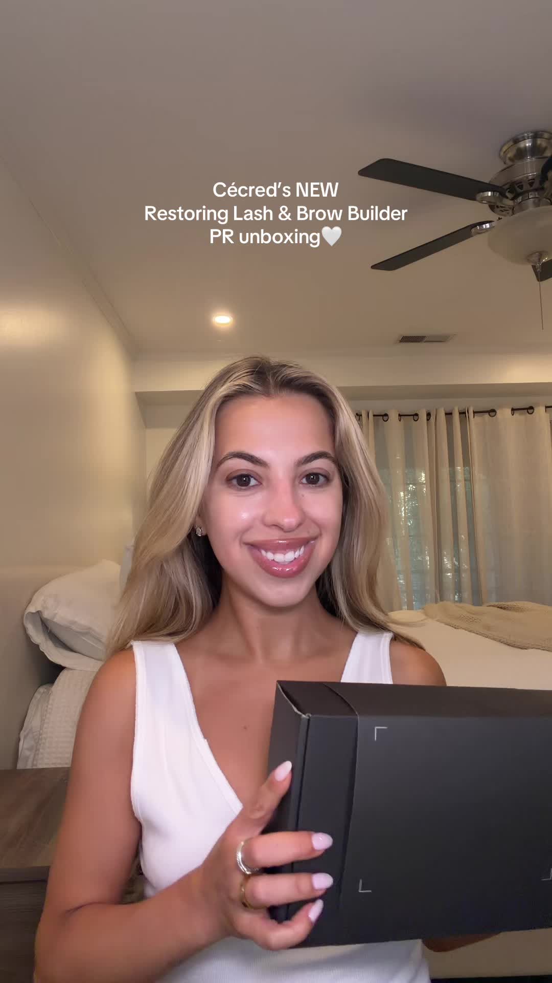 TikTok post by @leilaostria for Cécred. Caption reads: @Cecred NEW Restoring Lash & Brow Builder PR....
