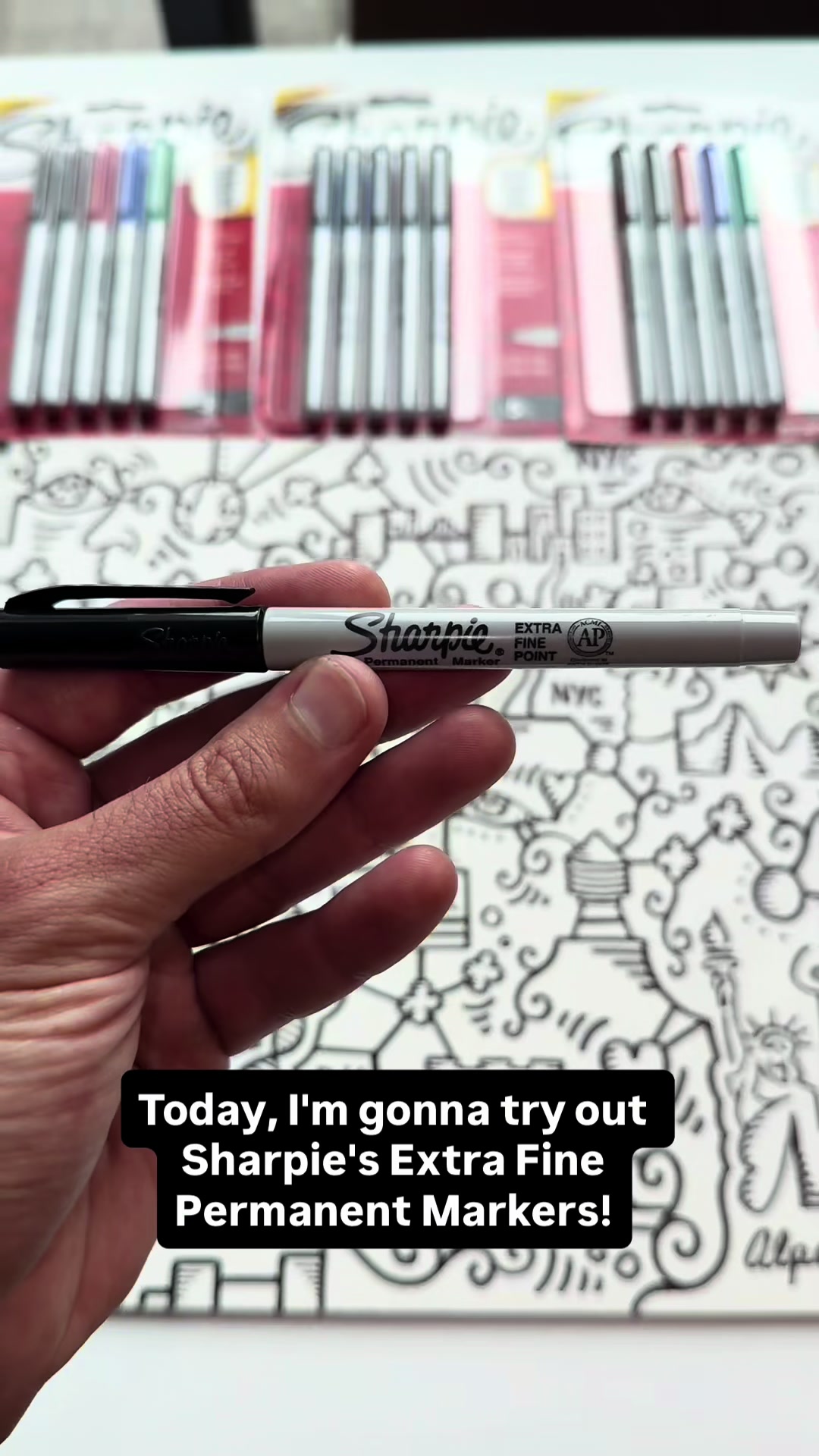 TikTok post by @alex_alpert for Sharpie. Caption reads: My work is all about the details - and the....
