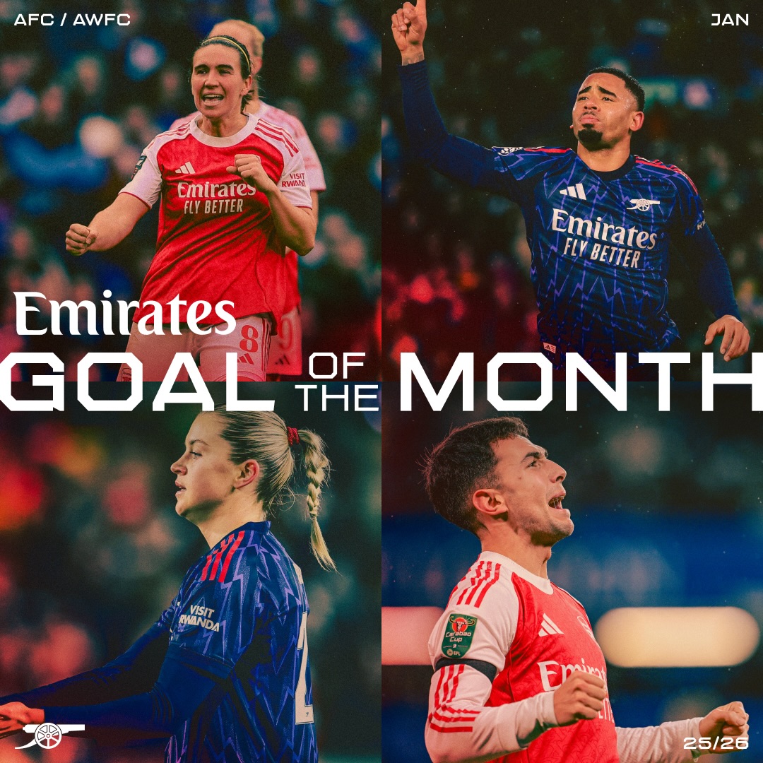 Instagram post by @officialarsenalacademy for Emirates. Caption reads: [...] 🚀 Head to Arsenal.com to vote for your....