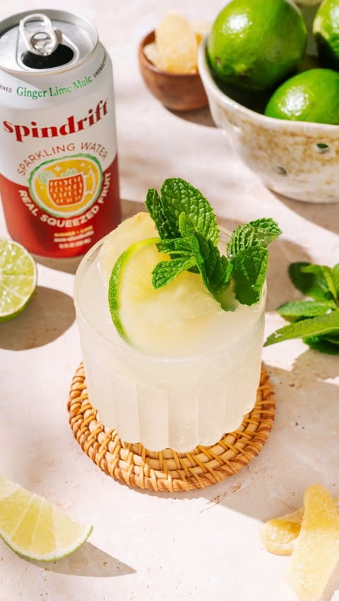 Instagram post by @thesocialsipper for Spindrift. Caption reads: [...] Lime Ice Cubes are topped with....