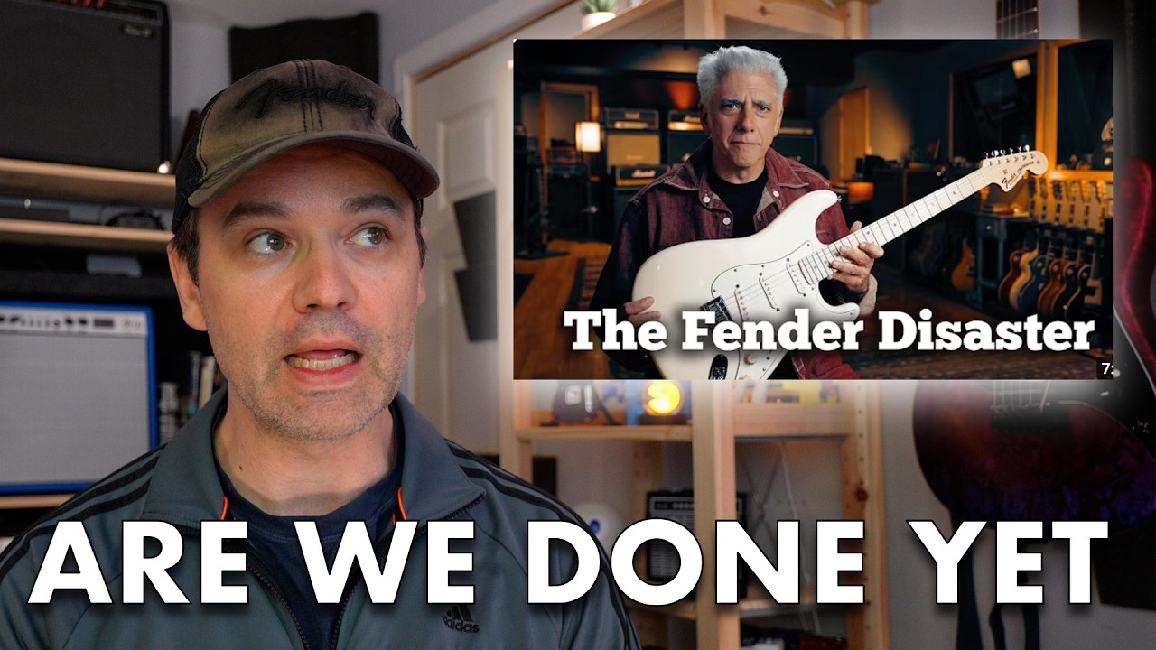YouTube post by @landonbailey for Fender. Caption reads: [...] on the controversy surrounding Fender 💬....