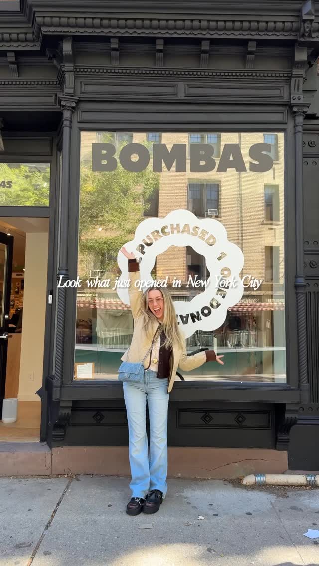 Instagram post by @justbecauseitspretty for Bombas. Caption reads: WELCOME to NYC @bombas !!! 🍎🚕🧦✨ Now you can....