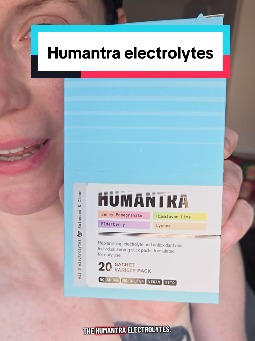 TikTok post by @inner.beautyuk for Humantra. Caption reads: Humantra electrolytes. Perfect for dehydration in....