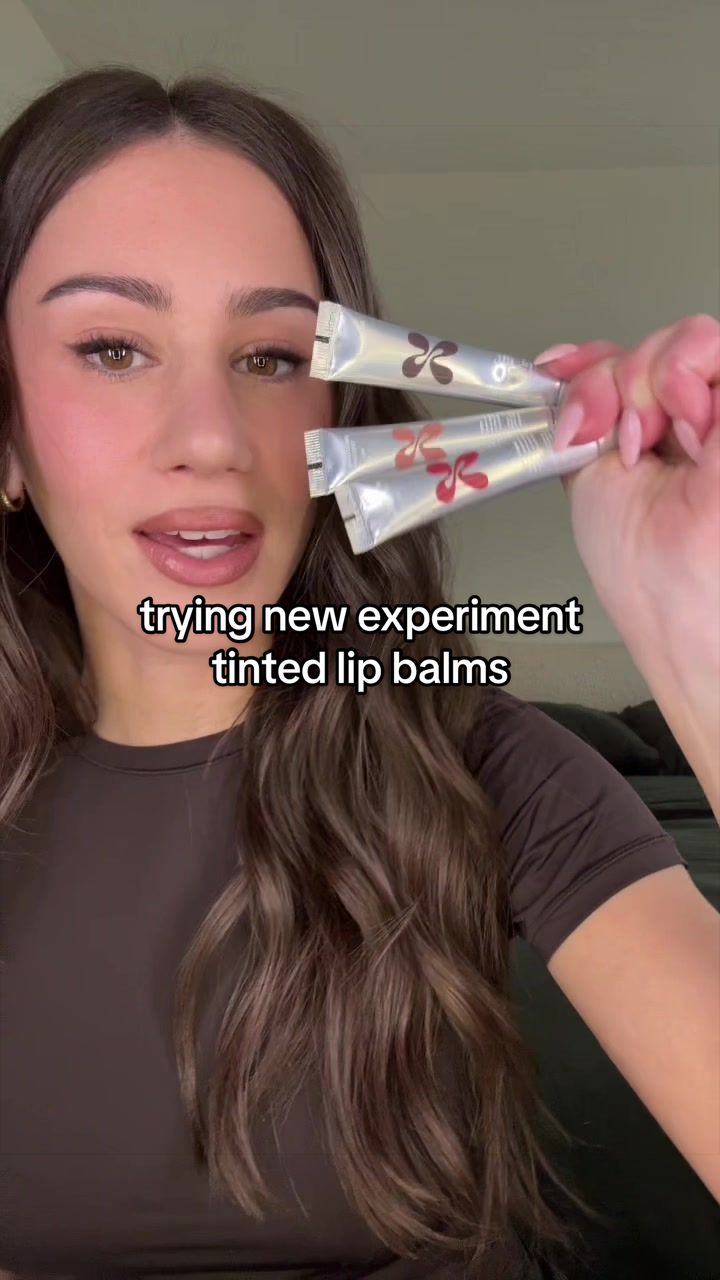 TikTok post by @carlyrivlin for Experiment Beauty. Caption reads: Trying new @Experiment Beauty tinted softwear lip....