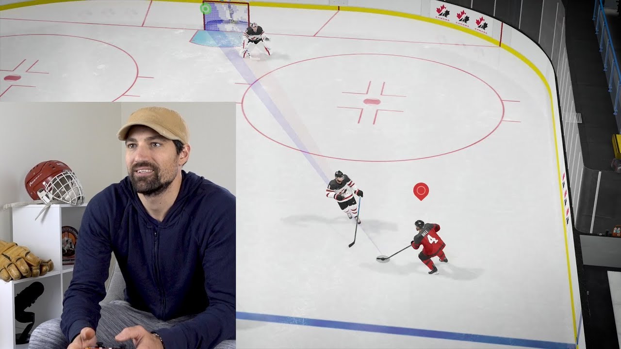YouTube post by @CoachJeremy for HockeyShot. Caption reads: Can hockey video games Improve your ON ICE skills?.