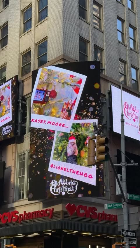 Instagram post by @annarittmeyer for Old World Christmas. Caption reads: [...] in Times Square partnering with....