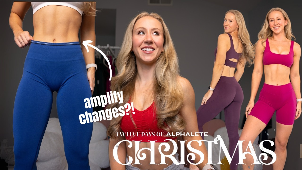 YouTube post by @KathrynMueller for Lazuli Label. Caption reads: Honest Alphalete 12 Days of Christmas Try-on &....