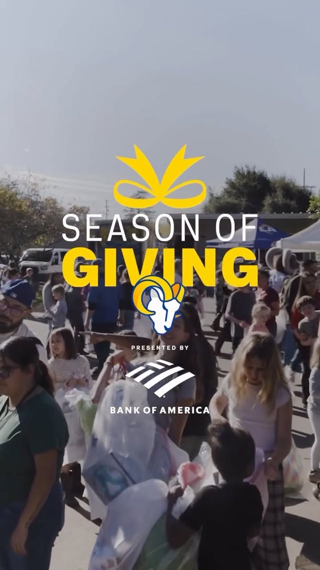 Instagram post by @ramsinthecommunity for Bank of America. Caption reads: [...] Rams Season of Giving presented by Bank of....