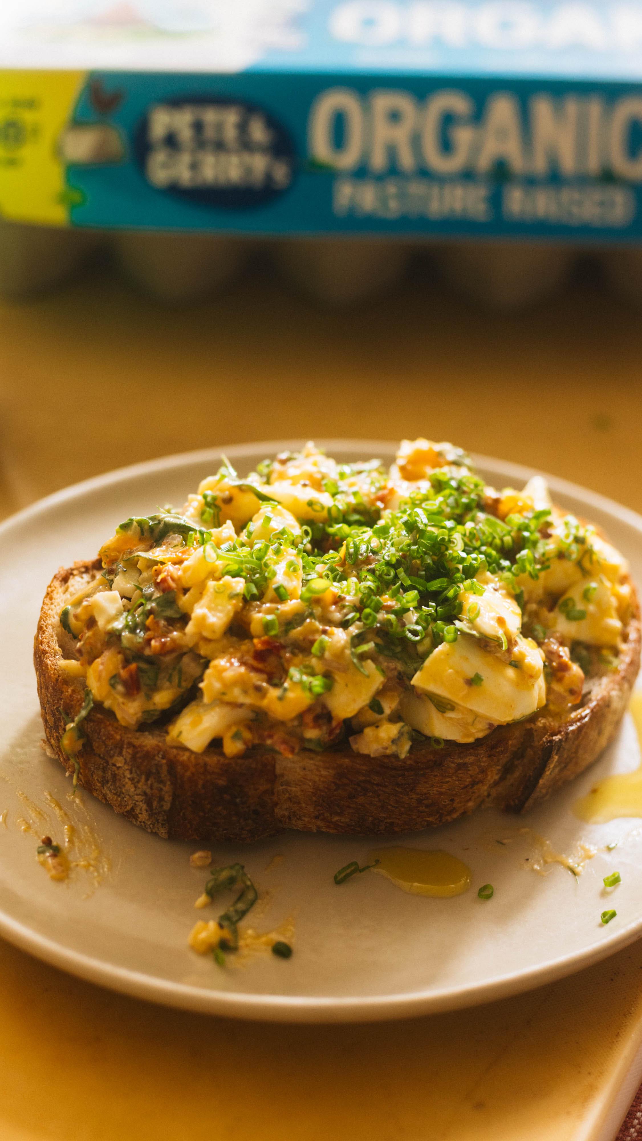 Instagram post by @potatoislike for Pete & Gerry's. Caption reads: The best egg salad recipe from @haileecatalano....